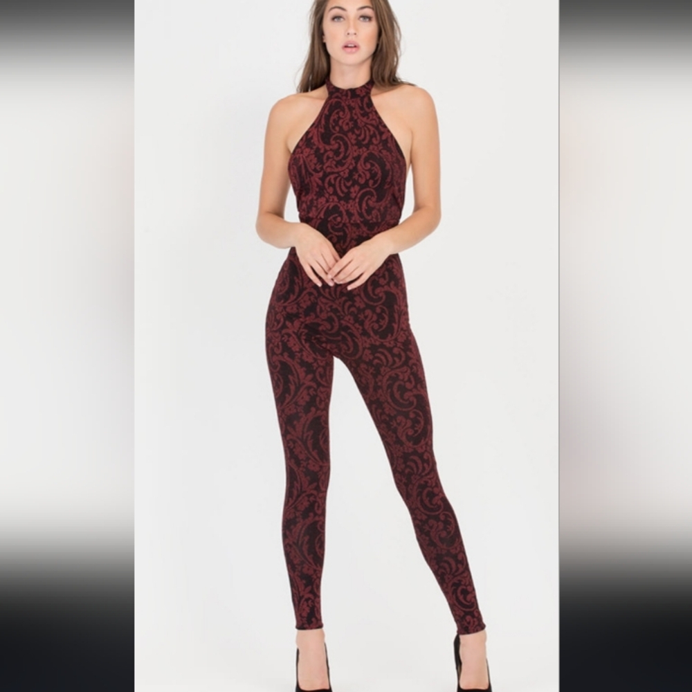 Brand New Without Tag Elegant Red Patterned Women's Jumpsuit